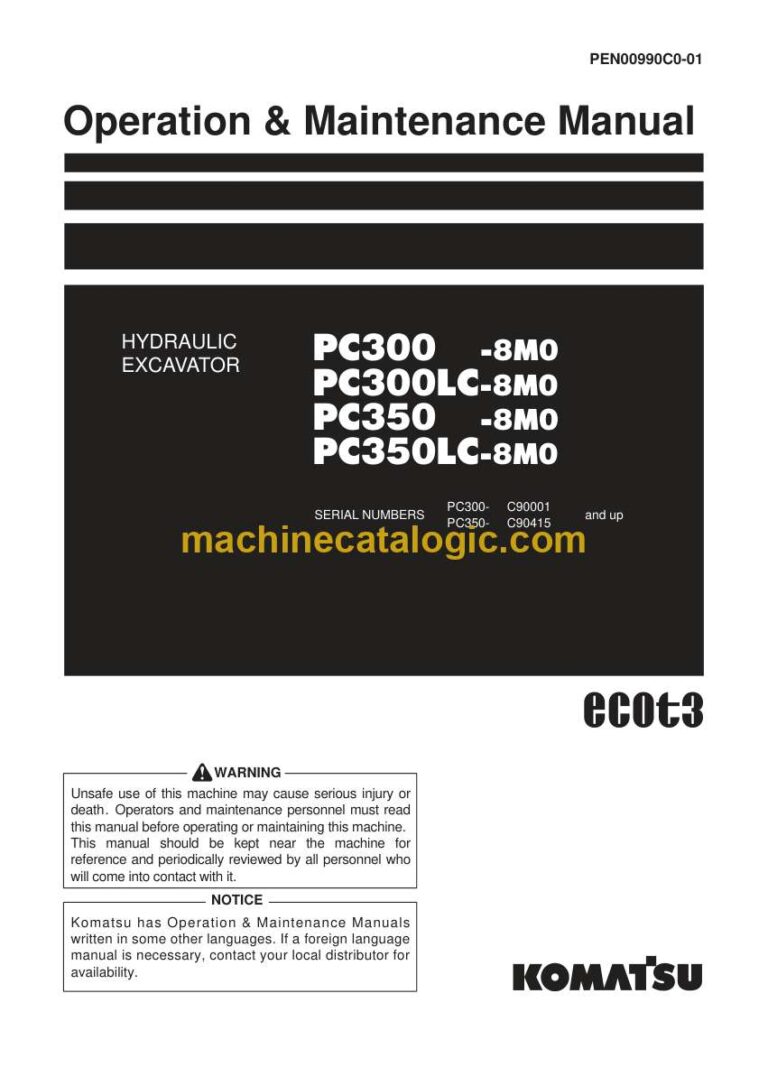 Komatsu PC300-8M0, PC300LC-8M0, PC350-8M0, PC350LC-8M0 Hydraulic Excavator Operation and Maintenance Manual (PEN00990C0-01)