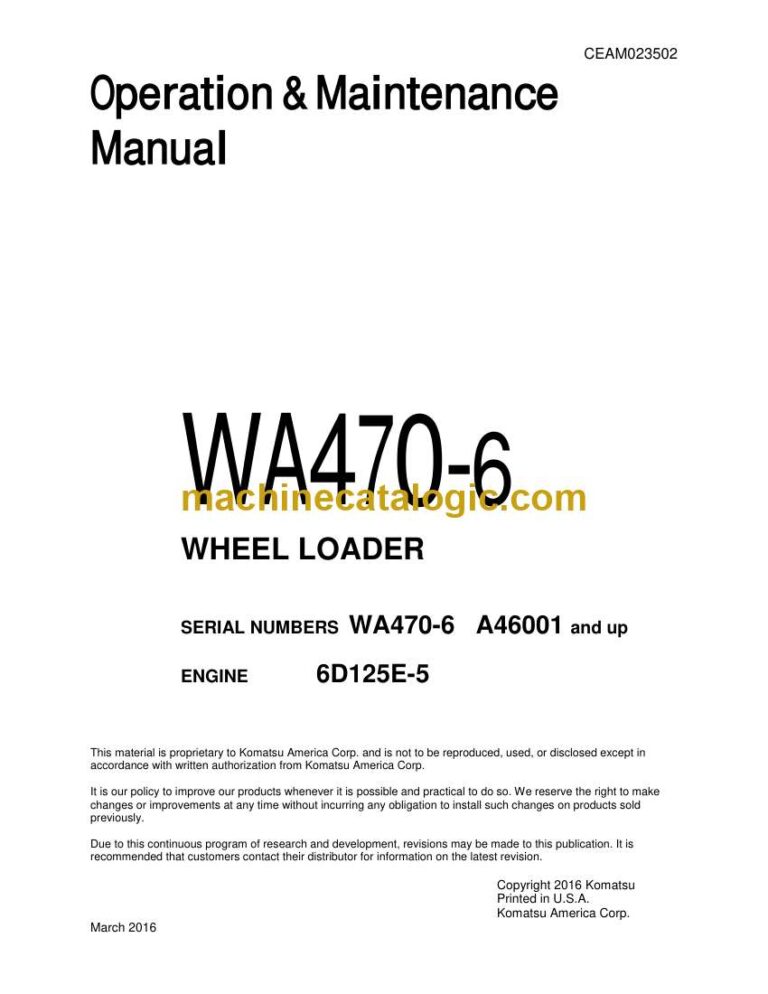 Komatsu WA470-6 Wheel Loader Operation and Maintenance Manual (CEAM023502)