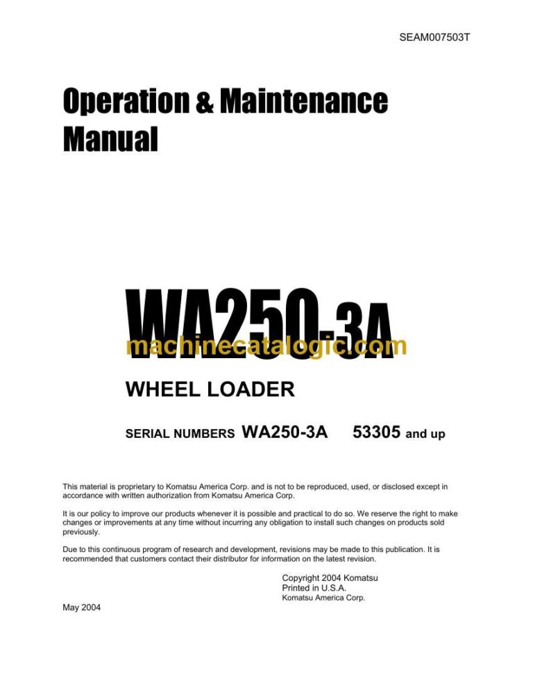 Komatsu WA250-3A Wheel Loader Operation and Maintenance Manual (SEAD007503)