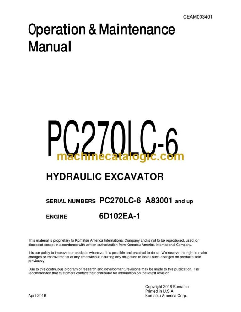 Komatsu PC270LC-6 Hydraulic Excavator Operation and Maintenance Manual (CEAM003401)