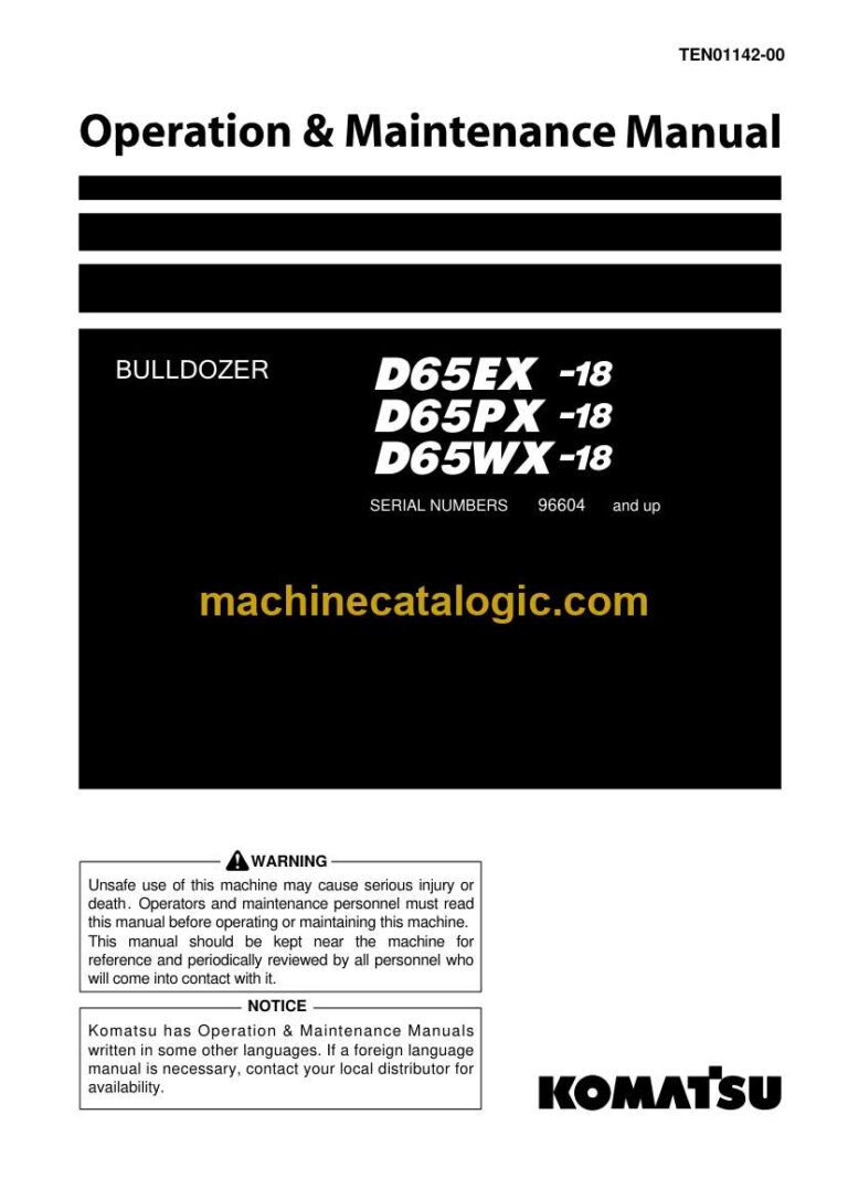 Komatsu D65EX-18, D65PX-18, D65WX-18 Bulldozer Operation and Maintenance Manual (TEN01142-00)