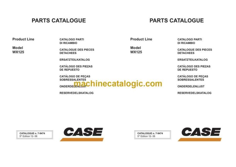 Case WX125 Wheeled Excavator Parts Catalog (7-9474_int_A4N)
