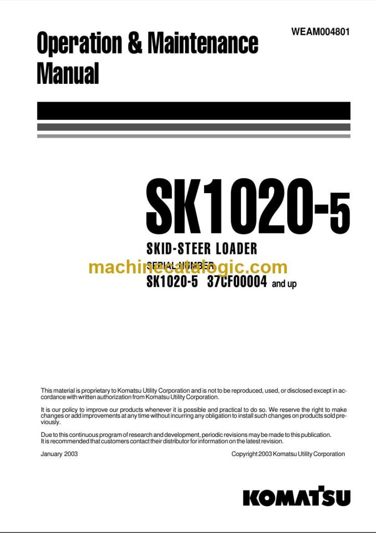Komatsu SK1020-5 Skid Steer Loader Operation and Maintenance Manual (WEAD004801)