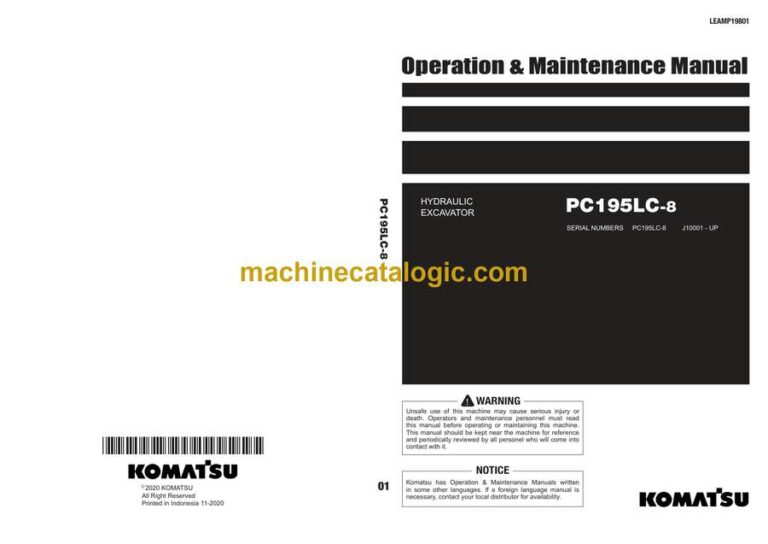 Komatsu PC195LC-8 Hydraulic Excavator Operation and Maintenance Manual (LEAMP19801)
