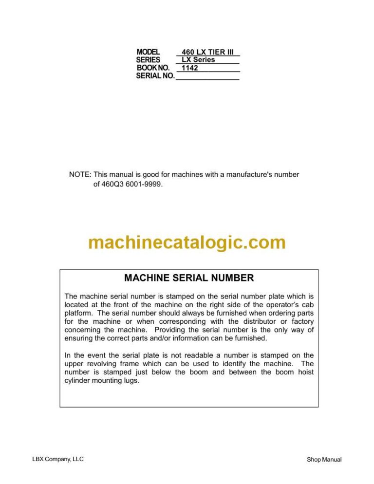 Link Belt 460LX Tier3 Excavator Service Manual
