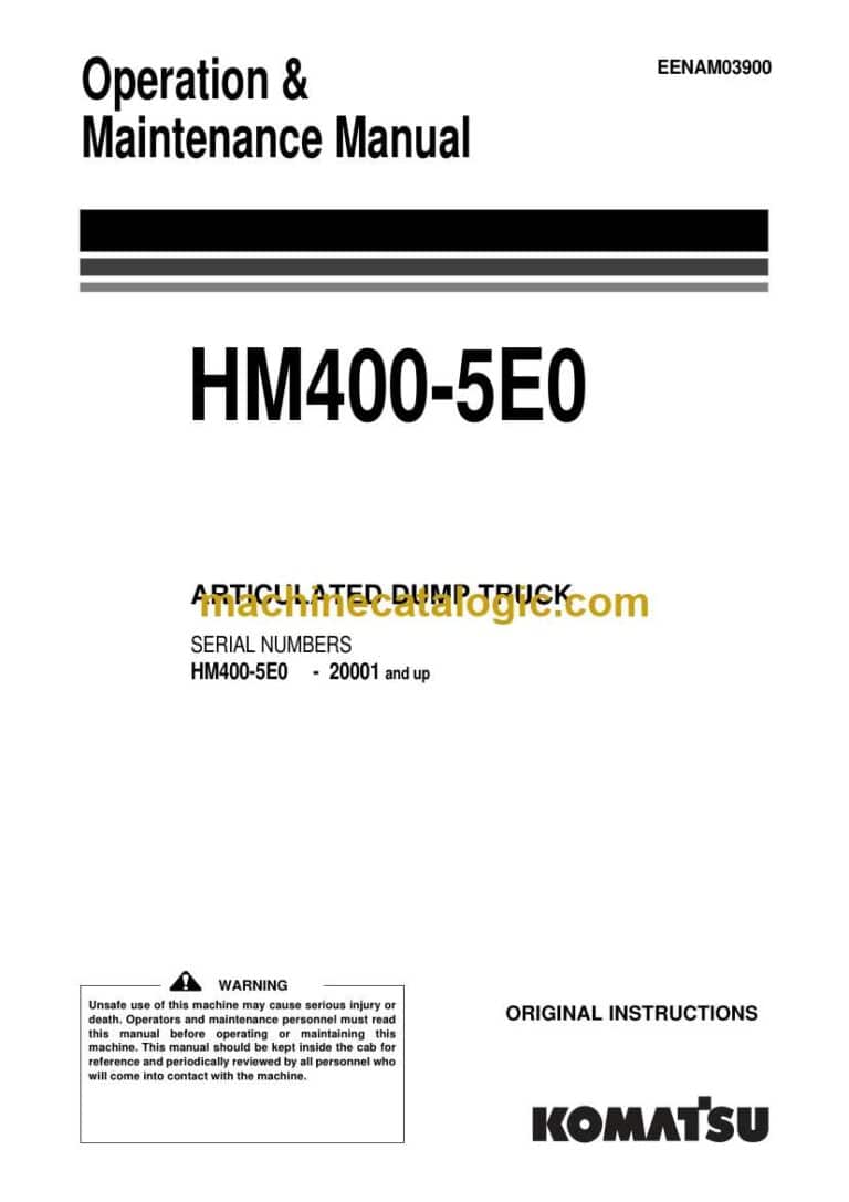 Komatsu HM400-5E0 Dump Truck Operation and Maintenance Manual (EENAM03900)