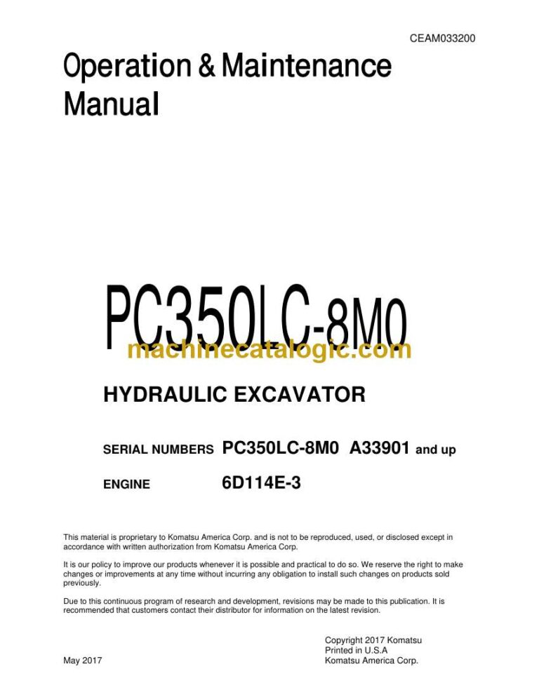 Komatsu PC350LC-8M0 Hydraulic Excavator Operation and Maintenance Manual (CEAM033200)