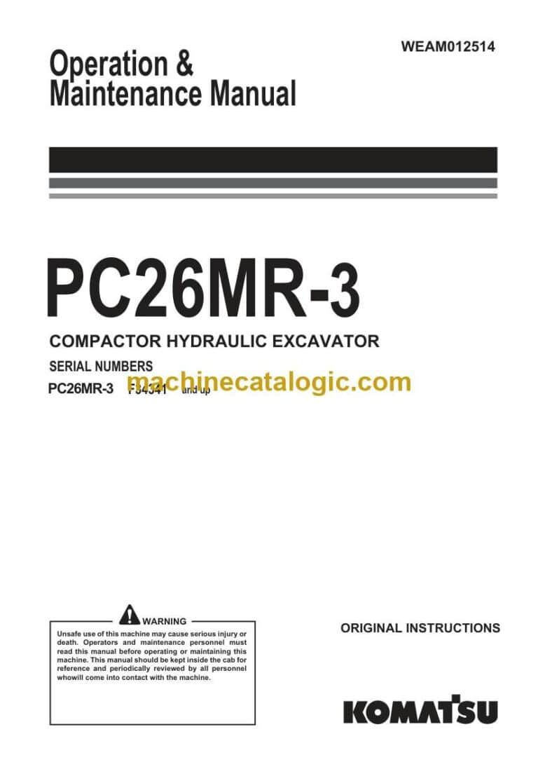 Komatsu PC26MR-3 Hydraulic Excavator Operation and Maintenance Manual (WEAM012514)