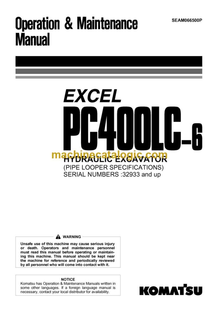 Komatsu PC400LC-6 Hydraulic Excavator Operation and Maintenance Manual (SEAM066500P)