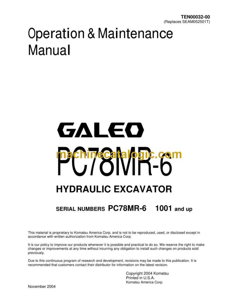 Komatsu PC78MR-6 Hydraulic Excavator Operation and Maintenance Manual (TEN00032-00)