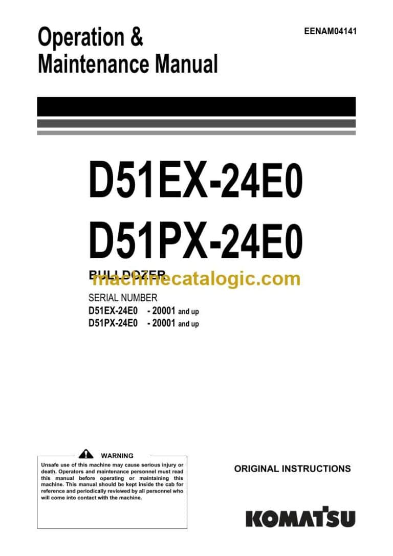 Komatsu D51EX-24E0, D51PX-24E0 Bulldozer Operation and Maintenance Manual (EENAM04141)