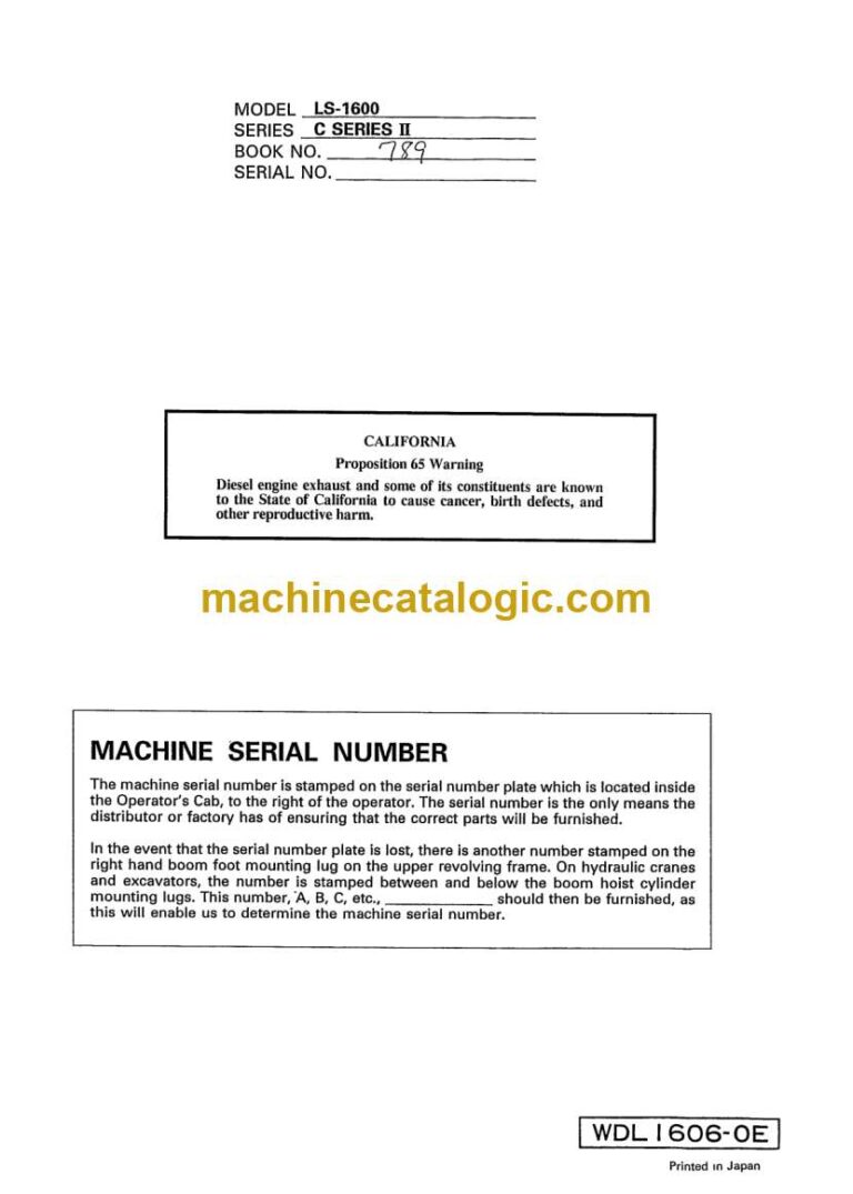 Link Belt LS1600 C Series 2 Excavator Operators Manual