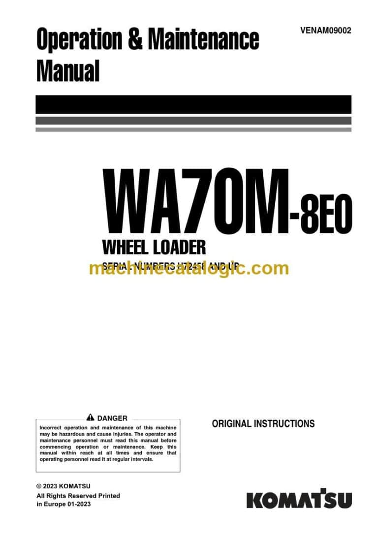 Komatsu WA70M-8E0 Wheel Loader Operation and Maintenance Manual (VENAM09002)