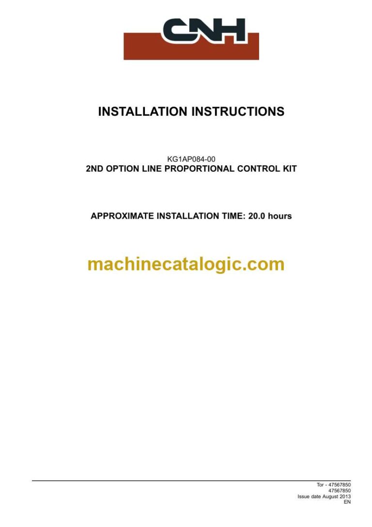 Case CX75C SR Midi Crawler Excavator 2nd Option Line Proportional Control Kit Installation Instructions (47567850)