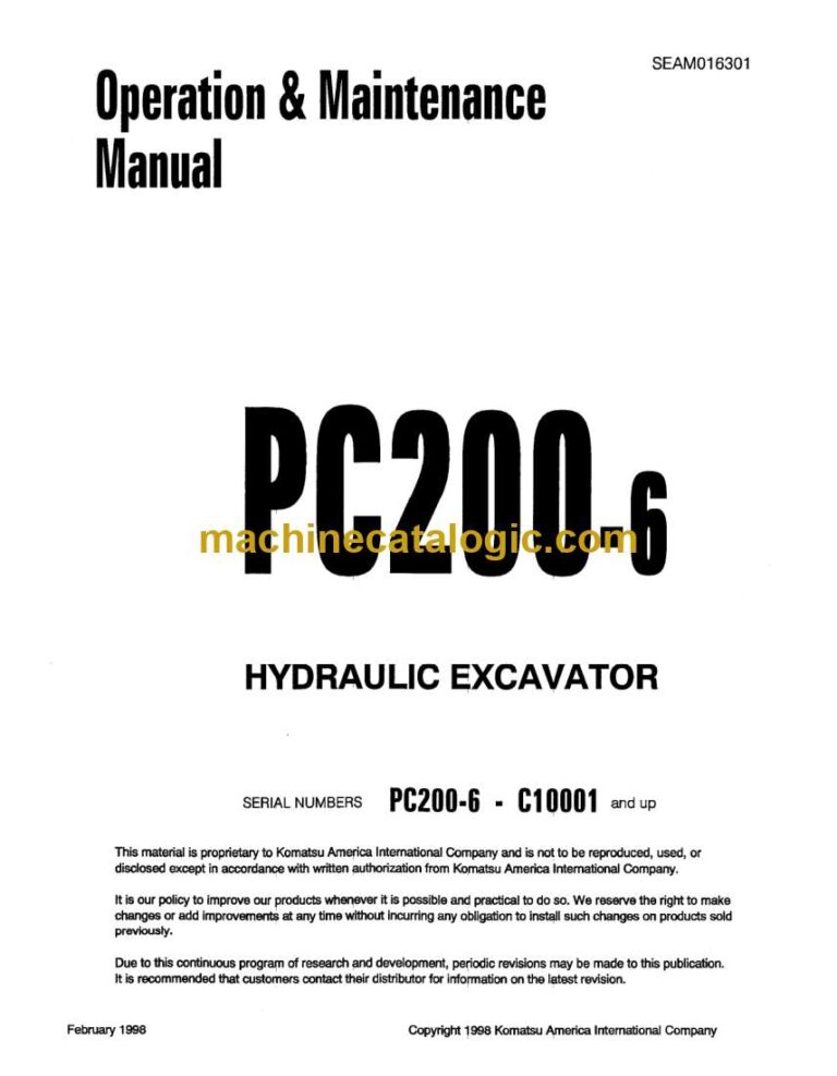 Komatsu PC200-6 Hydraulic Excavator Operation and Maintenance Manual (SEAD016301)