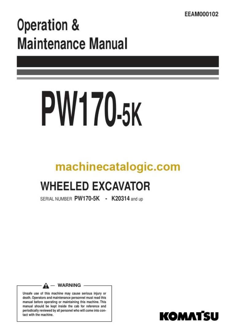 Komatsu PW170-5K Hydraulic Excavator Operation and Maintenance Manual (EEAM000102)