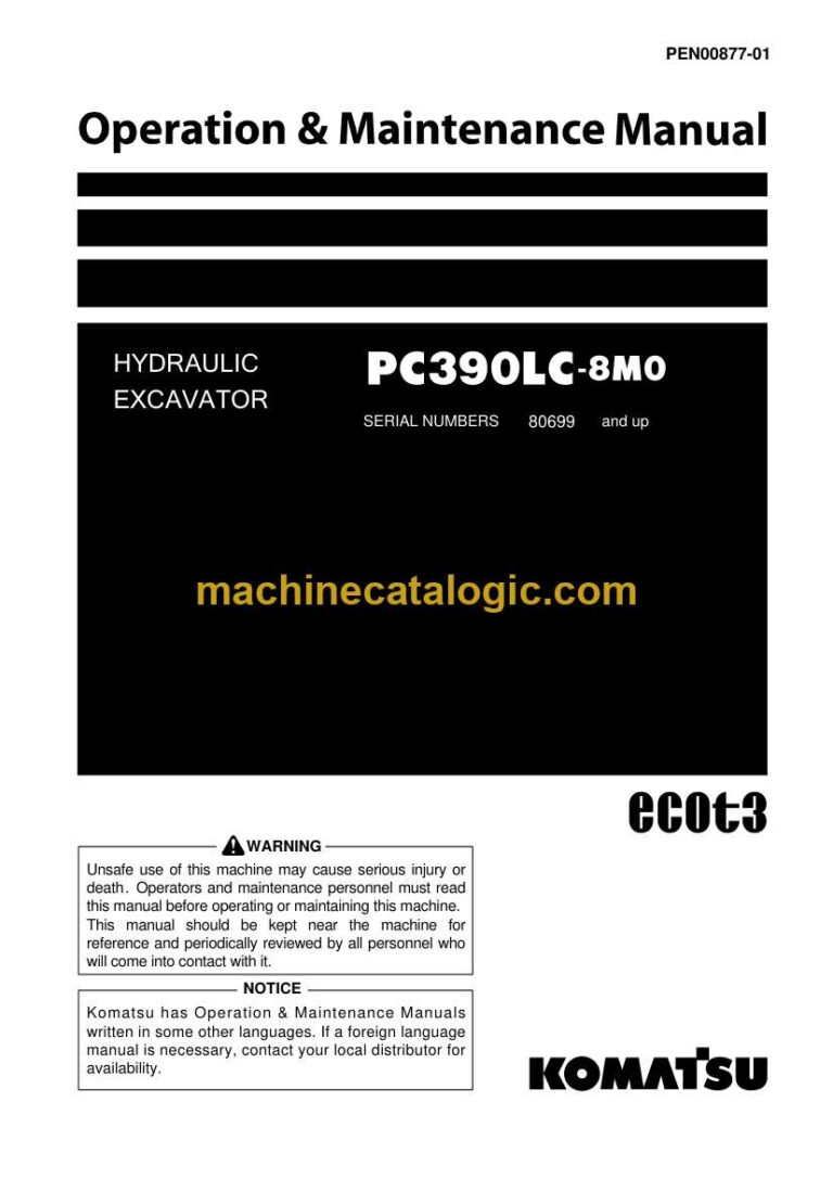 Komatsu PC390LC-8M0 Hydraulic Excavator Operation and Maintenance Manual (PEN00877-01)