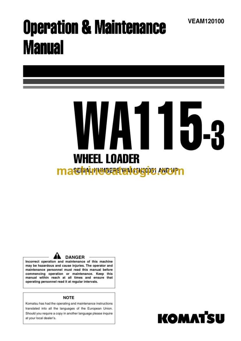 Komatsu WA115-3 Wheel Loader Operation and Maintenance Manual (VEAM120100)