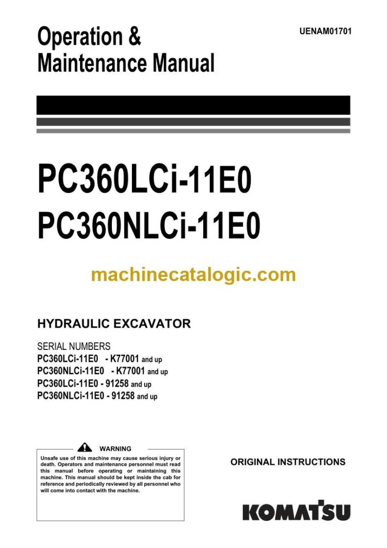 Komatsu PC360LCi-11E0, PC360NLCi-11E0 Operation and Maintenance Manual (UENAM01701)