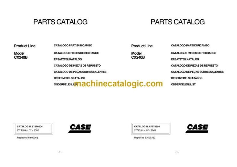 Case CX240B Excavator Parts Catalog (87678604_int_AN)