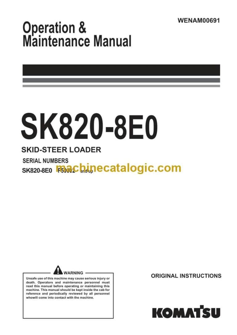 Komatsu SK820-8E0 Skid Steer Loader Operation and Maintenance Manual (WENAM00691)