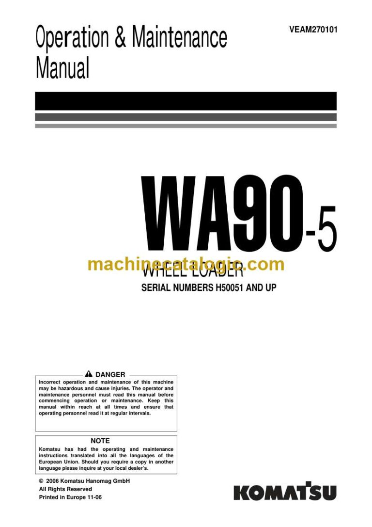 Komatsu WA90-5 Wheel Loader Operation and Maintenance Manual (VEAM270101)