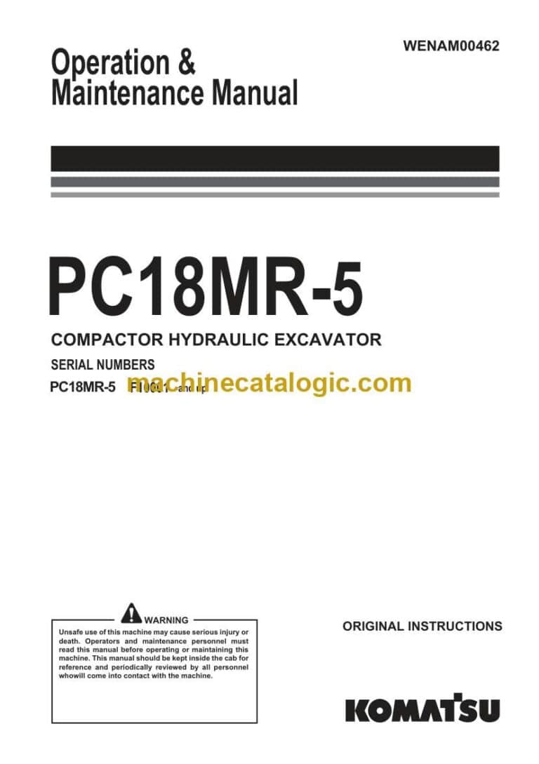 Komatsu PC18MR-5 Hydraulic Excavator Operation and Maintenance Manual (WENAM00462)