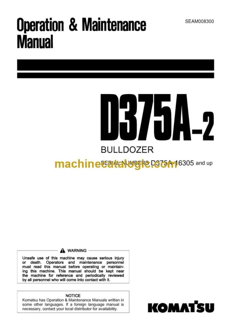 Komatsu D375A-2 Bulldozer Operation and Maintenance Manual (SEAM008300)