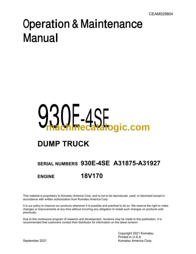 Komatsu 930E-4SE Dump Truck Operation and Maintenance Manual (CEAM029804)