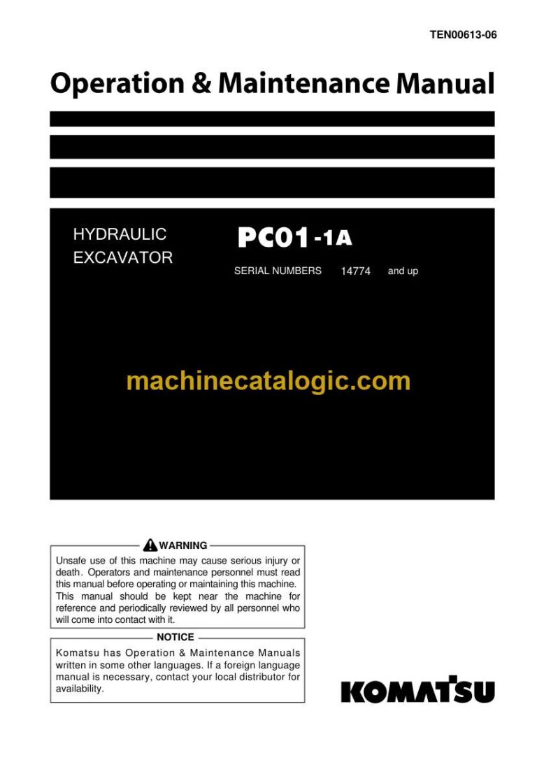 Komatsu PC01-1A Hydraulic Excavator Operation and Maintenance Manual (TEN00613-06)