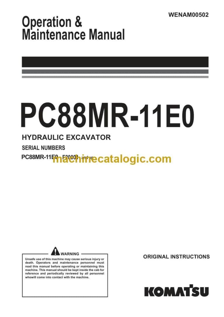 Komatsu PC88MR-11E0 Hydraulic Excavator Operation and Maintenance Manual (WENAM00502)