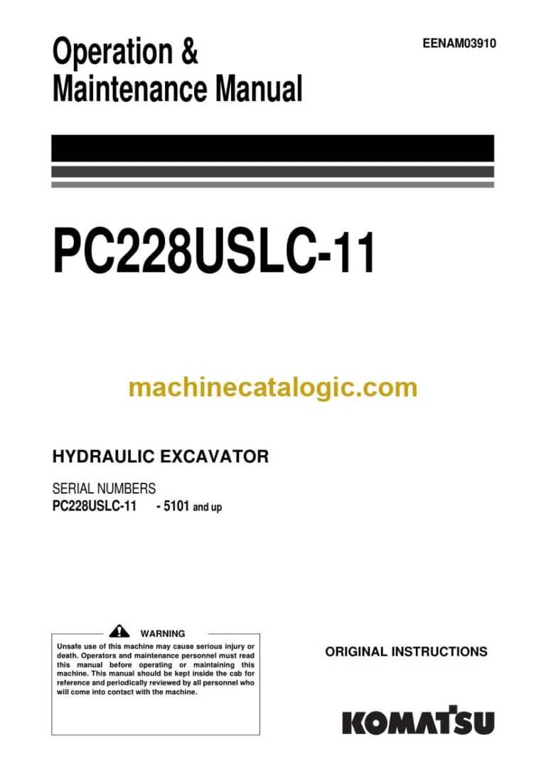 Komatsu PC228USLC-11 Hydraulic Excavator Operation and Maintenance Manual (EENAM03910)