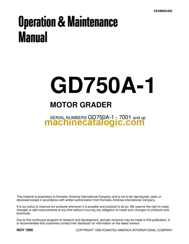 Komatsu GD750A-1 Motor Grader Operation and Maintenance Manual (CEAD002402)