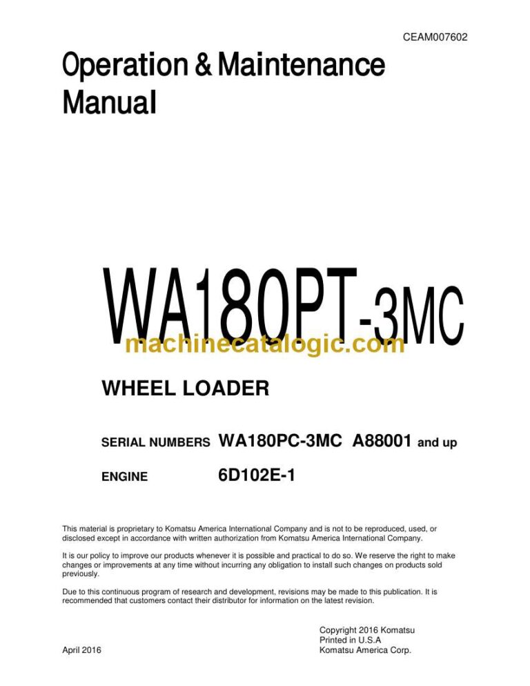 Komatsu WA180PT-3MC Wheel Loader Operation and Maintenance Manual (CEAM007602)