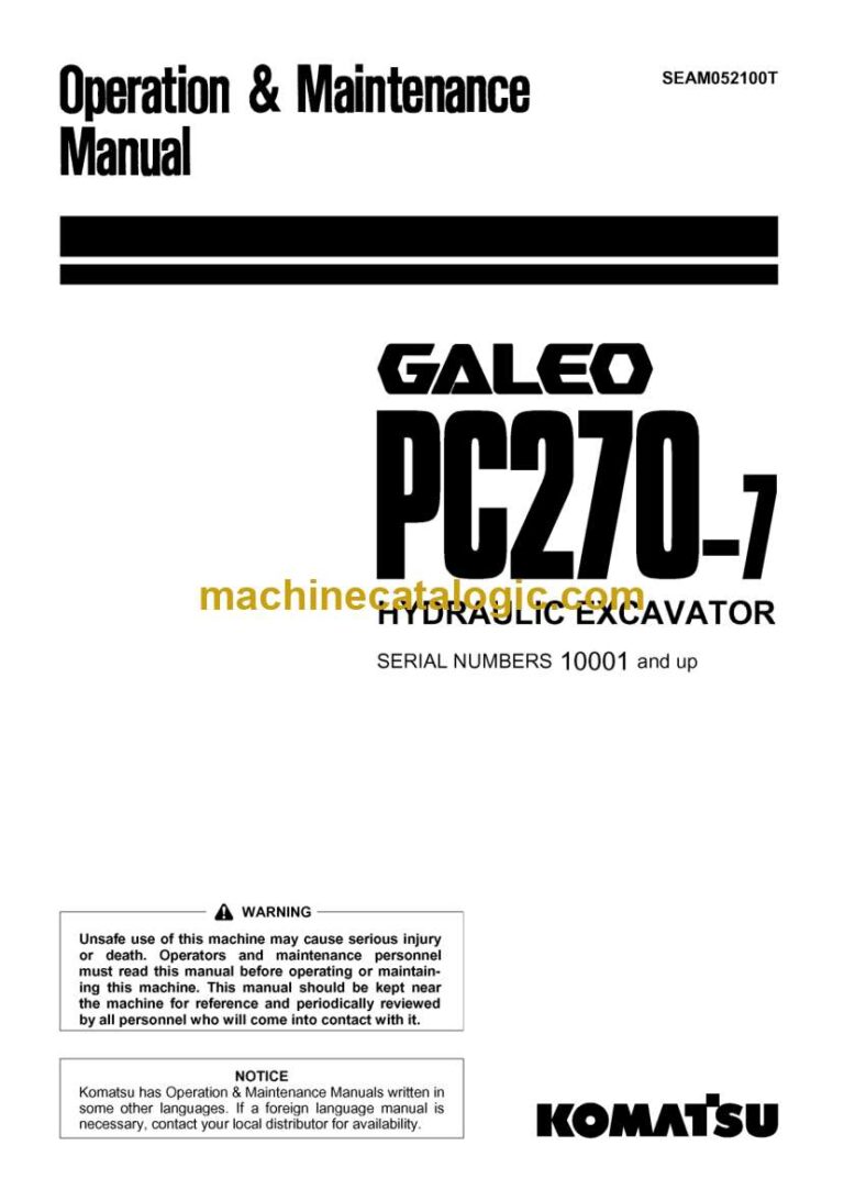 Komatsu PC270-7 Hydraulic Excavator Operation and Maintenance Manual (SEAM052100T)