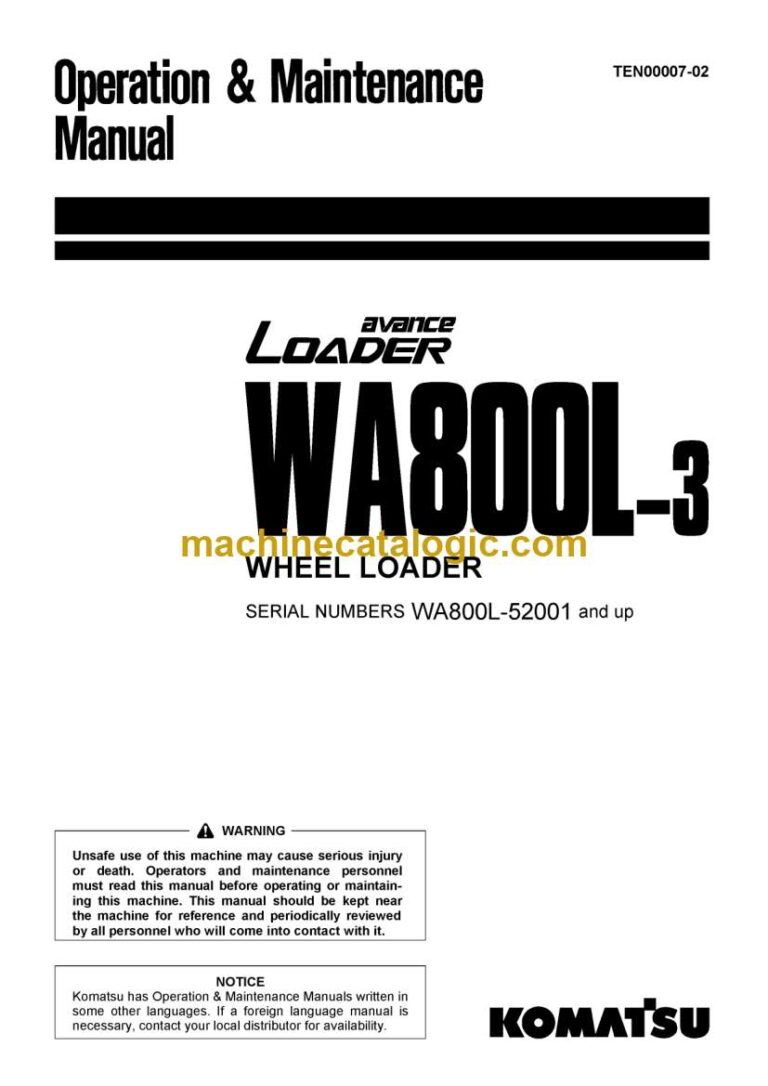 Komatsu WA800L-3 Wheel Loader Operation and Maintenance Manual (TEN00007-02)