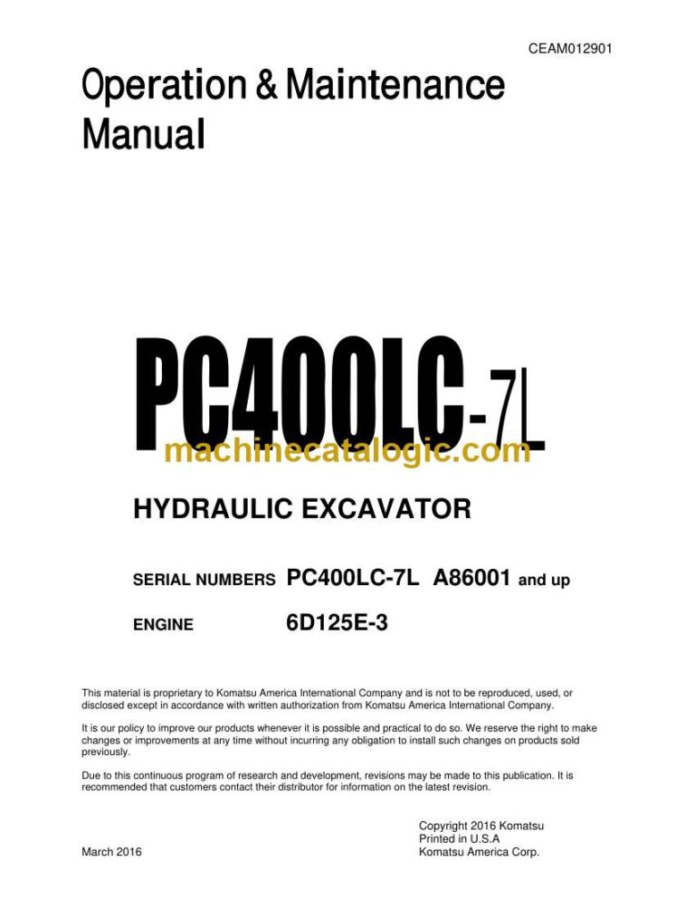 Komatsu PC400LC-7L Hydraulic Excavator Operation and Maintenance Manual (CEAM012901)