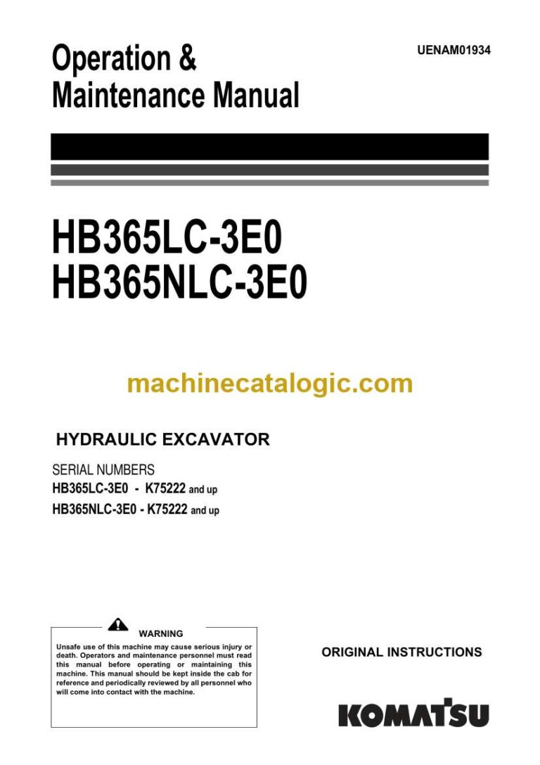 Komatsu HB365LC-3E0, HB365NLC-3E0 Hydraulic Excavator Operation and Maintenance Manual (UENAM01934)