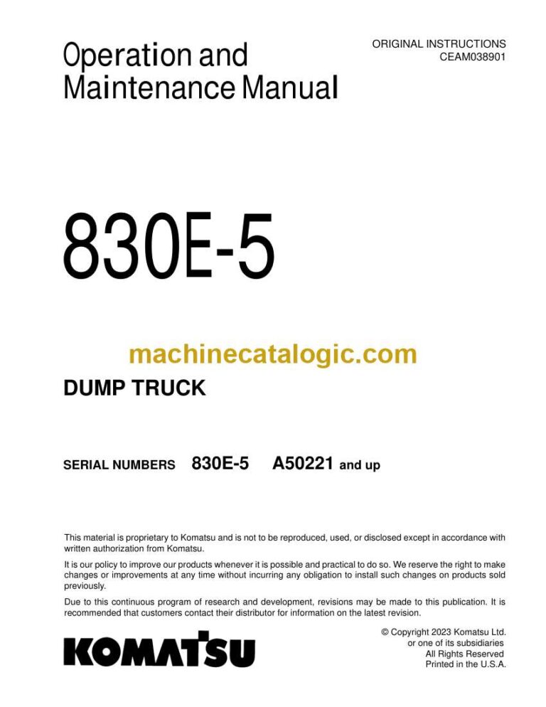 Komatsu 830E-5 Dump Truck Operation and Maintenance Manual (CEAM038901)