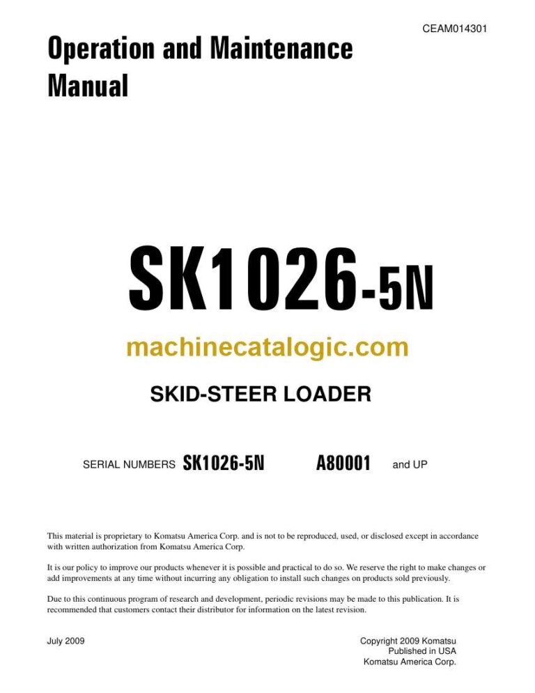 Komatsu SK1026-5N Skid Steer Loader Operation and Maintenance Manual (CEAM014301)