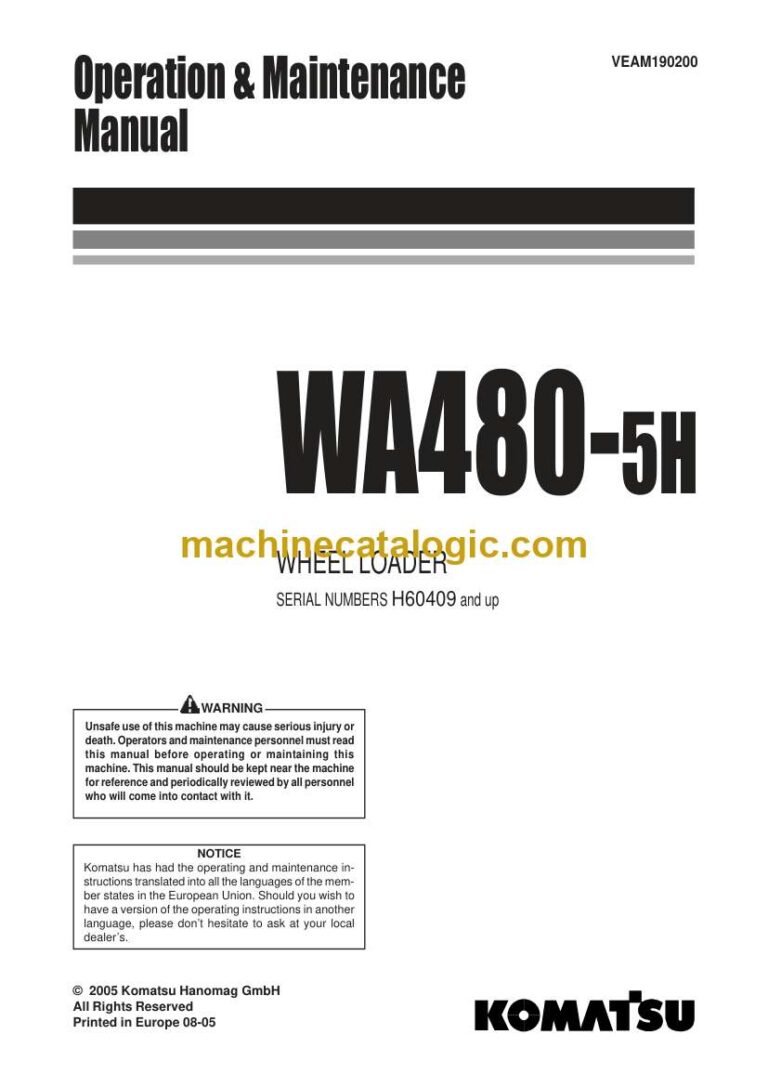 Komatsu WA480-5H Wheel Loader Operation and Maintenance Manual (VEAM190200)