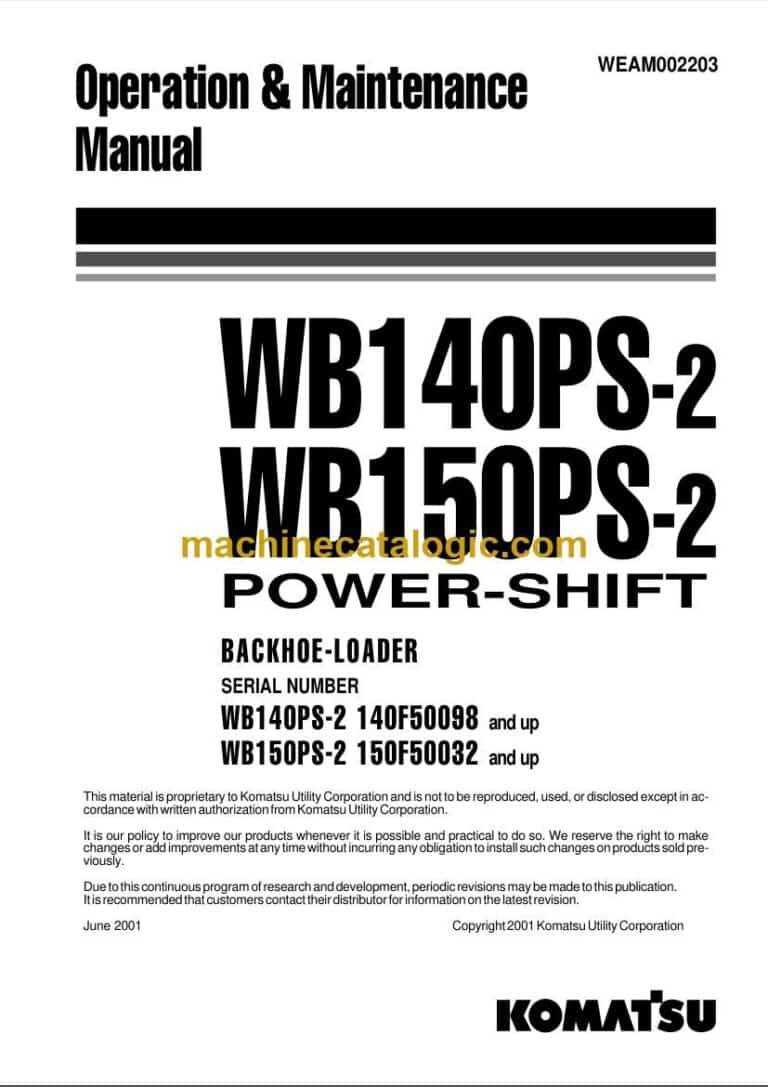 Komatsu WB140PS-2, WB150PS-2 Backhoe Loader Operation and Maintenance Manual (WEAD002203)