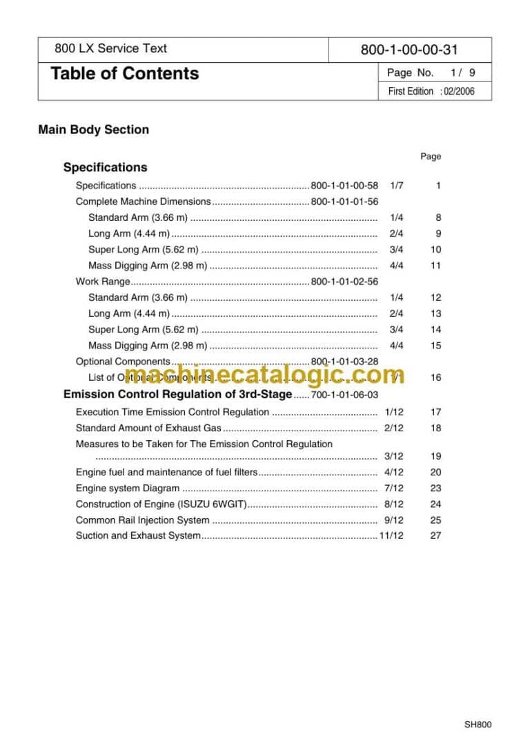 Link Belt 800LX Excavator Service Text Manual