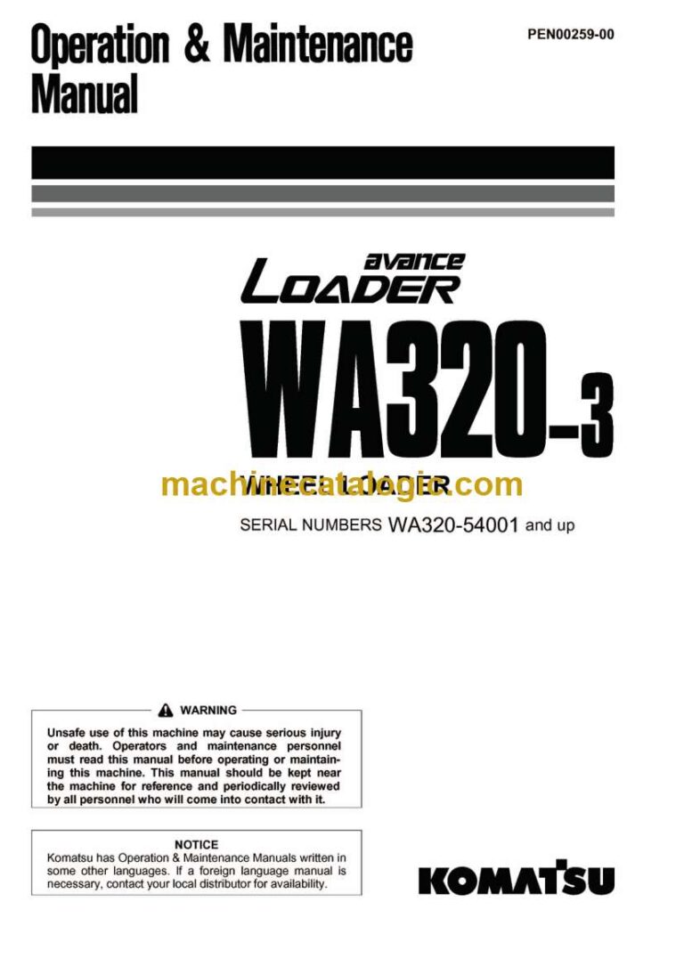 Komatsu WA320-3 Wheel Loader Operation and Maintenance Manual (PEN00259-00)