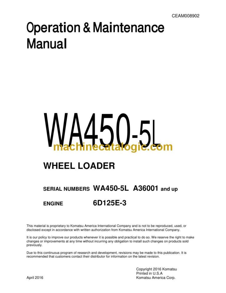 Komatsu WA450-5L Wheel Loader Operation and Maintenance Manual (CEAM008902)
