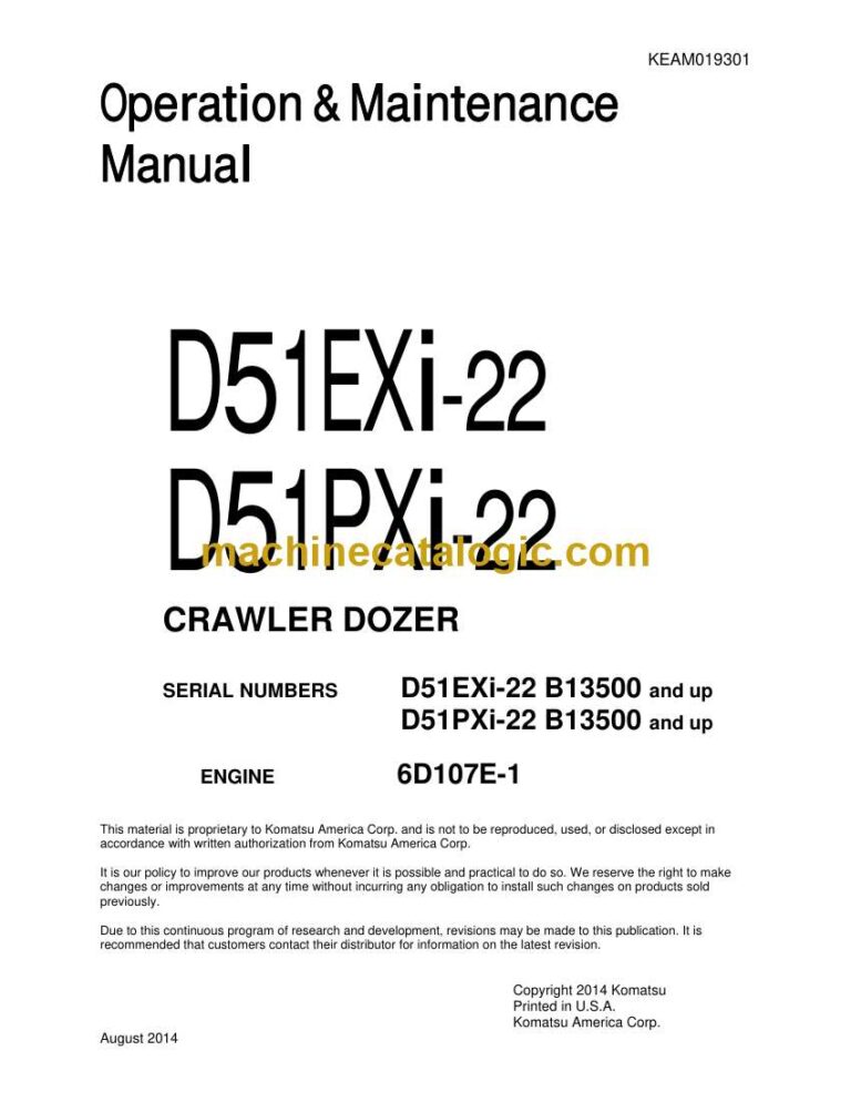 Komatsu D51EXi-22, D51PXi-22 Bulldozer Operation and Maintenance Manual (KEAM019301)