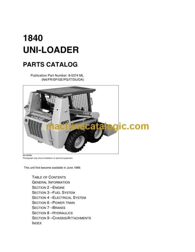 Case 1840 Uni Loader Parts Catalog (8-5374ML)
