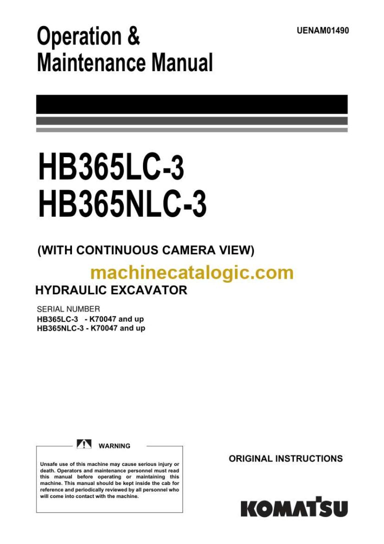 Komatsu HB365LC-3, HB365NLC-3 Hydraulic Excavator Operation and Maintenance Manual (UENAM01490)