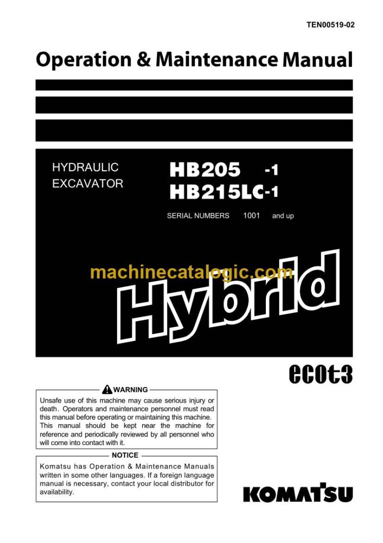 Komatsu HB205-1, HB215LC-1 Hydraulic Excavator Operation and Maintenance Manual (TEN00519-02)
