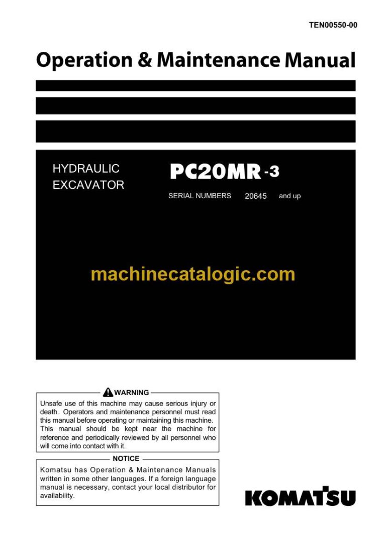 Komatsu PC20MR-3 Hydraulic Excavator Operation and Maintenance Manual (TEN00550-00)